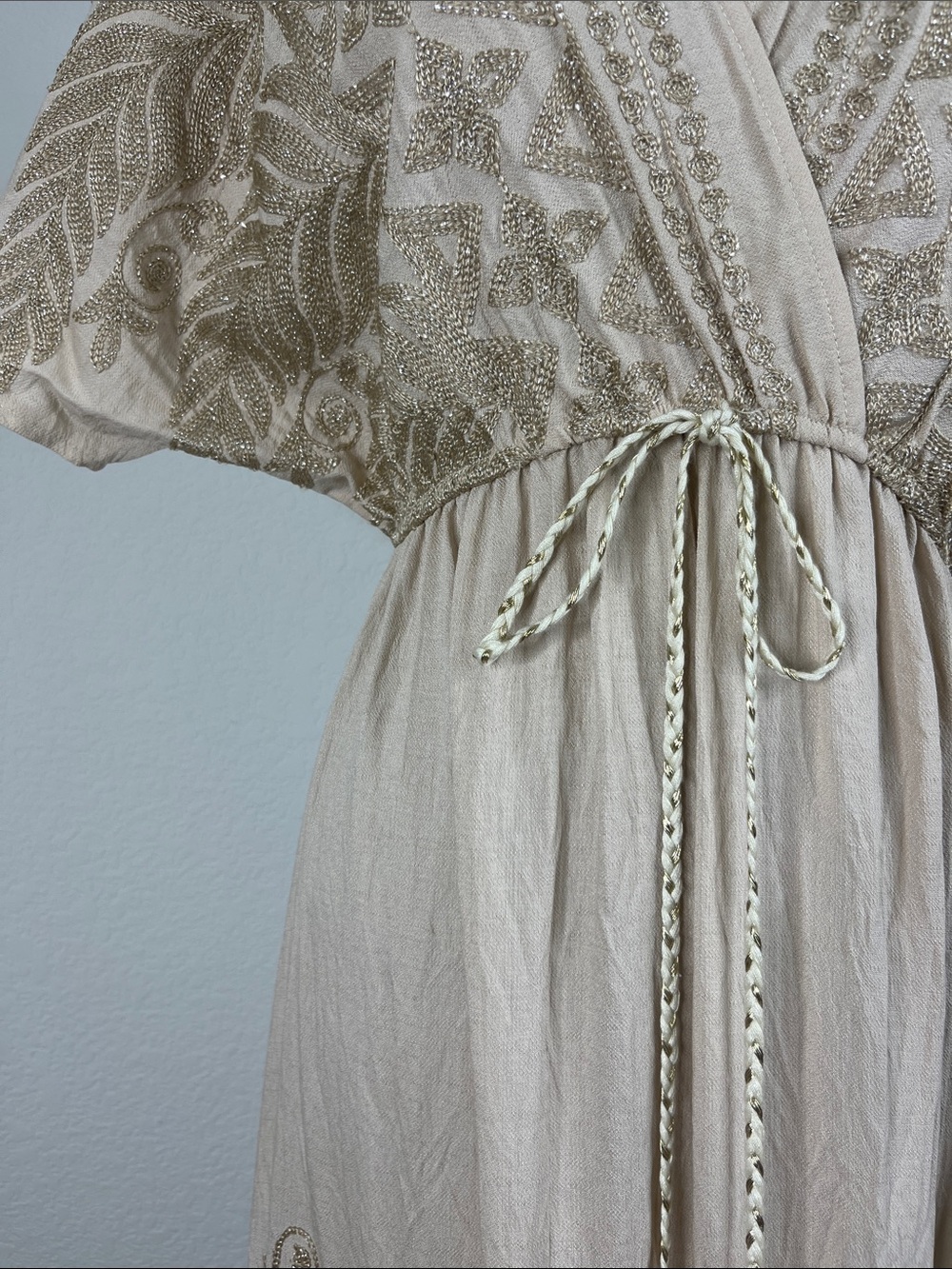 Mim Designs Nova of London Leaf Embroidery Tassel Maxi Dress Metallic Tiered - Picture 3 of 8